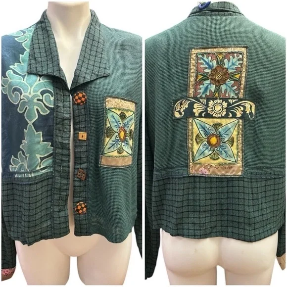 Vintage 90s Y2K Faith Unique Mixed Patchwork Boho Beaded Button Up Blazer Jacket - Picture 1 of 10